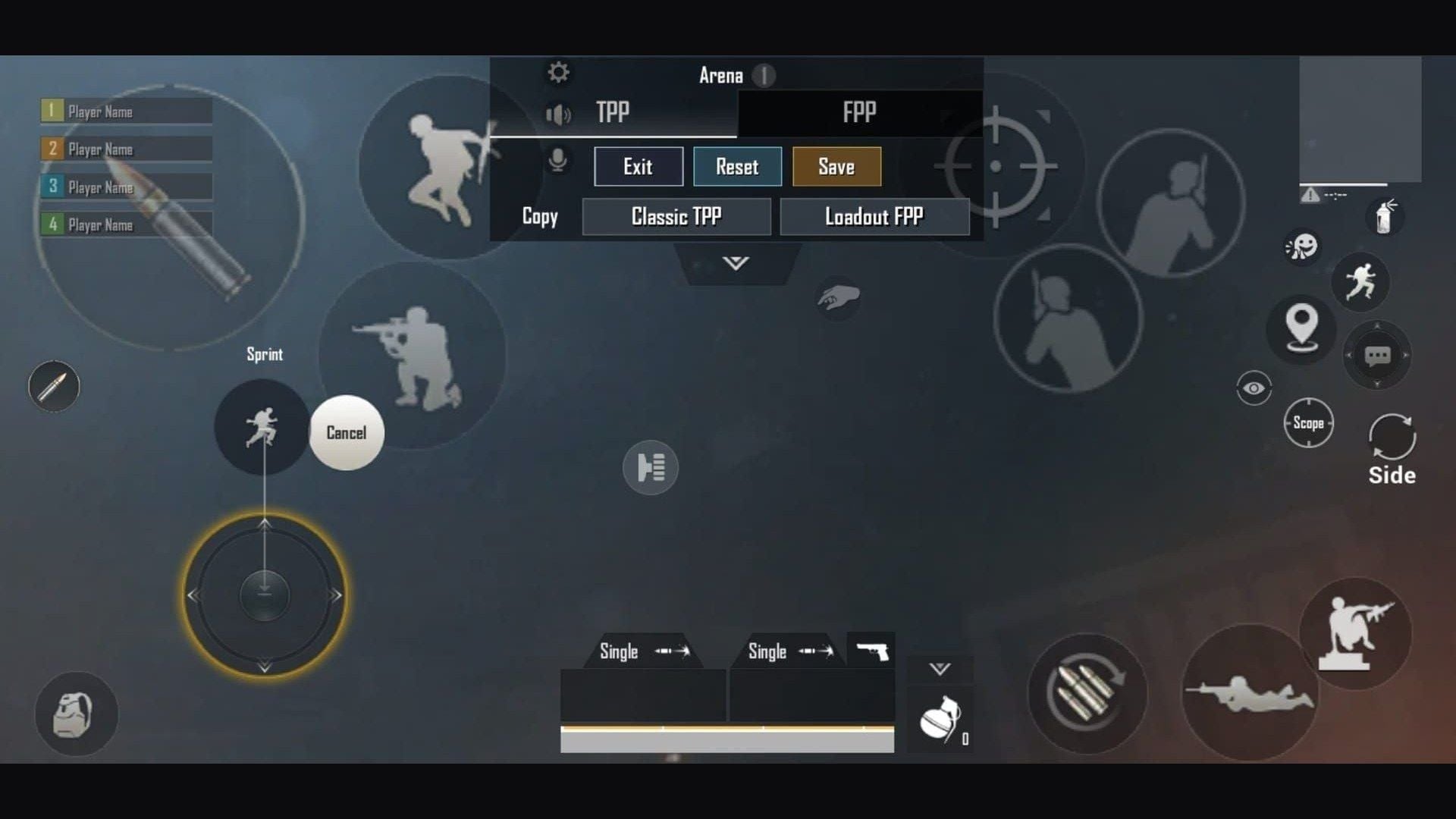 PUBG Mobile custom HUD layout for TPP squad Promotion Matches