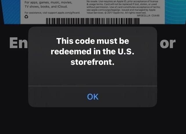 Screenshot showing region mismatch error for iTunes Gift Card (TW) on Taiwan App Store