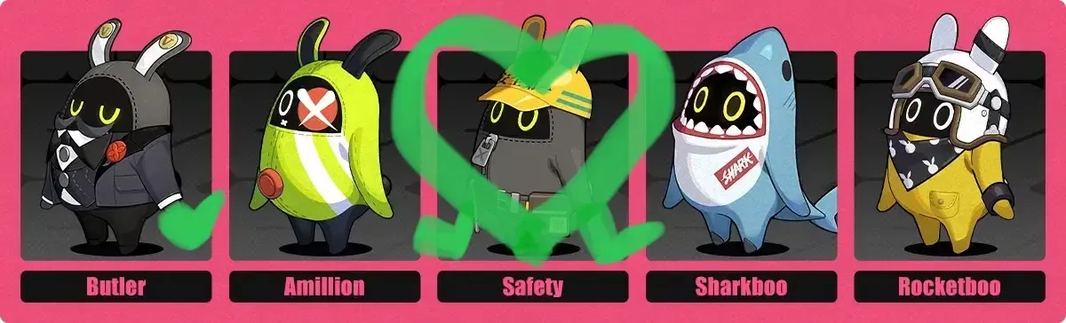 Personagens Bangboo de nível S de Zenless Zone Zero: Sharkboo, Safety e Butler com estatísticas