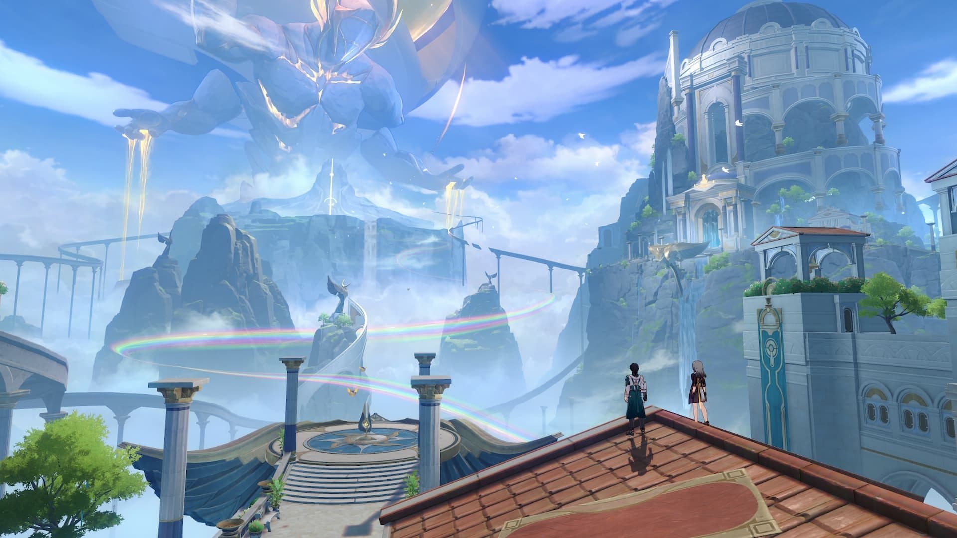 Amphoreus world view in Honkai Star Rail showing the Eternal Land's mysterious cosmic environment