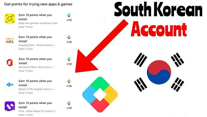 Antarmuka hadiah Play Points dan promo mingguan Google Play Store Korea Selatan