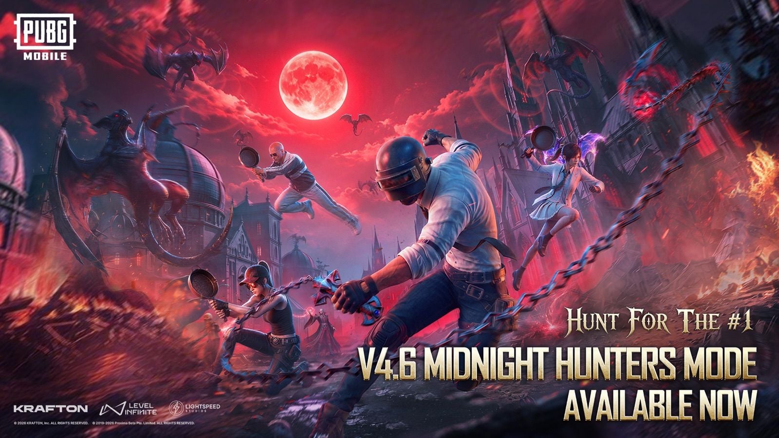 Key art PUBG Mobile : Hunt for the number one, Mode Midnight Hunters V4.6 maintenant disponible