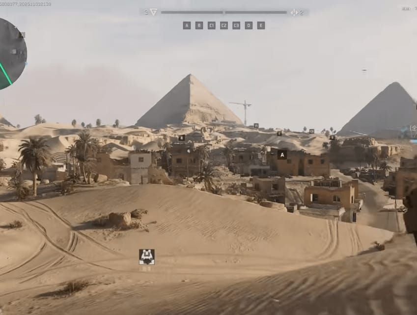 Peta Monumen Delta Force menonjolkan zon ribut pasir dan kawasan penglihatan