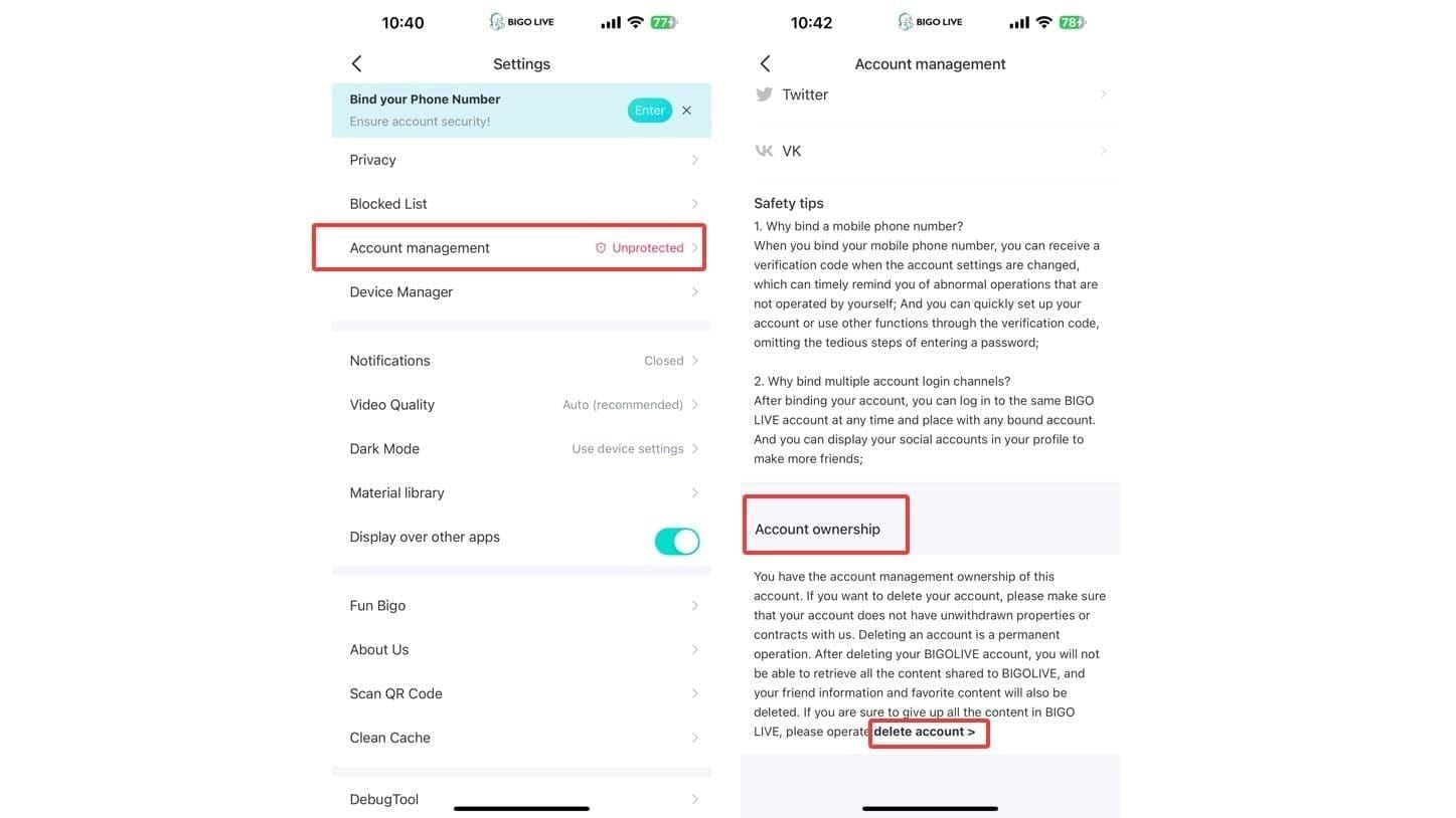 Экран настроек приложения Bigo Live, выделяющий расположение 6-значного кода UID для безопасного пополнения алмазов
