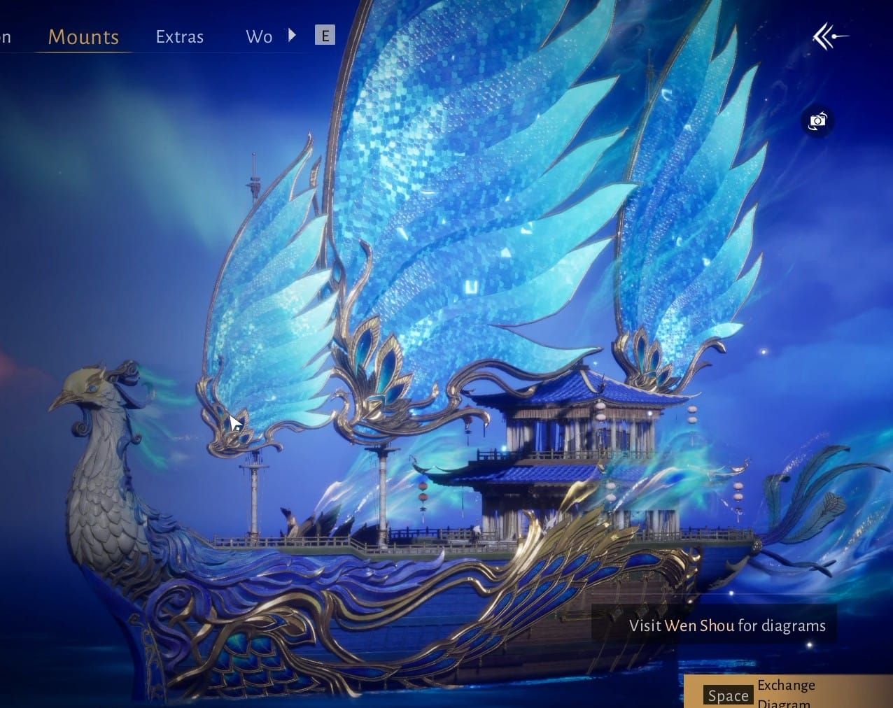 Tampilan kosmetik tunggangan Mirage Boat Where Winds Meet di dalam game