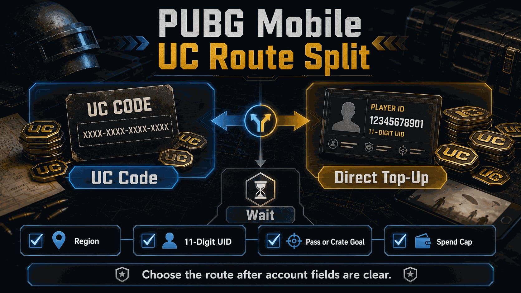 Interface voor het opwaarderen van PUBG Mobile UC met speler-ID