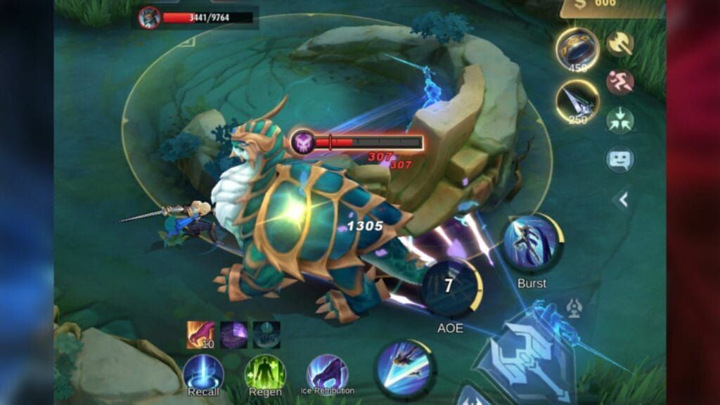 Mobile Legends Turtle objective in pit area with surrounding jungle terrain