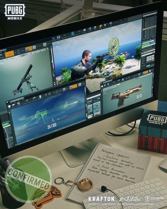 Comparación de mecánicas de recarga realista de PUBG Mobile mostrando recarga táctica con +1 capacidad de bala