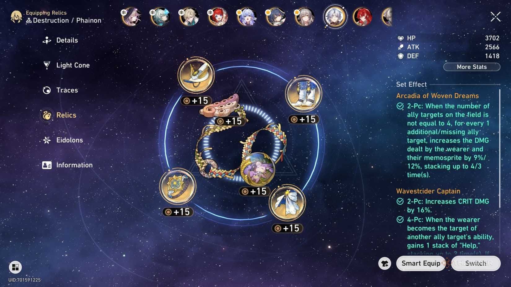 Builds de relíquias de Honkai: Star Rail para Phainon e Cyrene