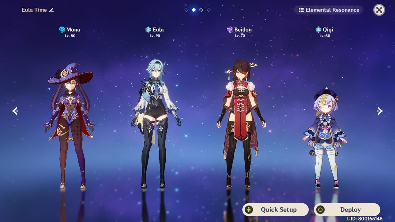 원신 최적 파티: 운근 고로 마뷔카 실로닌 파티 화면