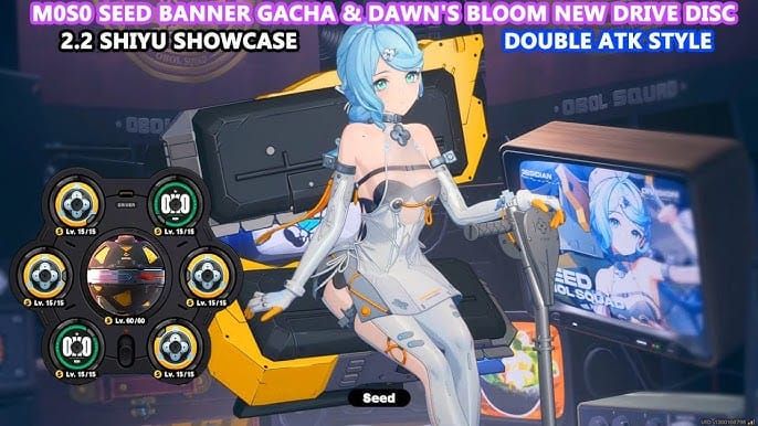 Dawn's Bloom drive disc set from Zenless Zone Zero showing 2-piece and 4-piece set bonuses