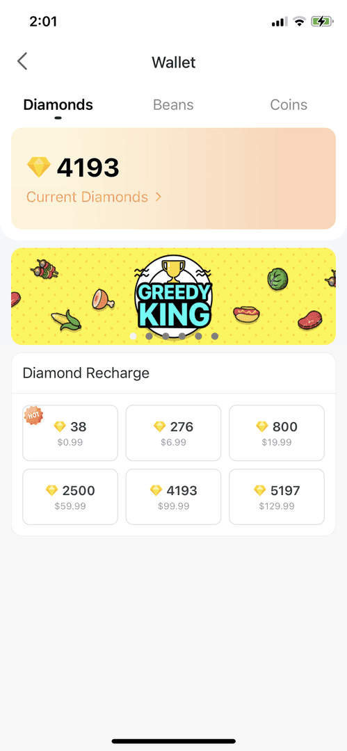 Beispiel-Screenshot einer erfolgreichen Bigo Live Diamanten Aufladung