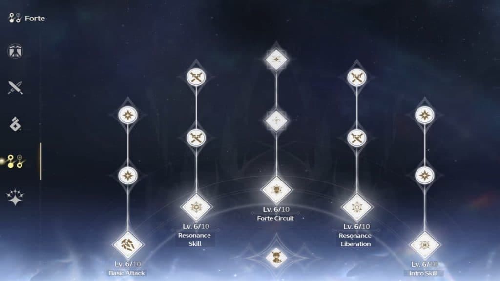 Интерфейс выбора усилений «Силовой цепи» в Wuthering Waves Endstate Matrix