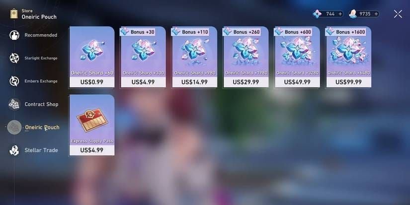 崩壞：星穹鐵道夢華商店儲值檔位介面