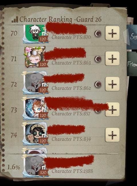 COA 검증을 위한 일반 및 랭킹전 포인트가 표시된 제5인격 리더보드 스크린샷