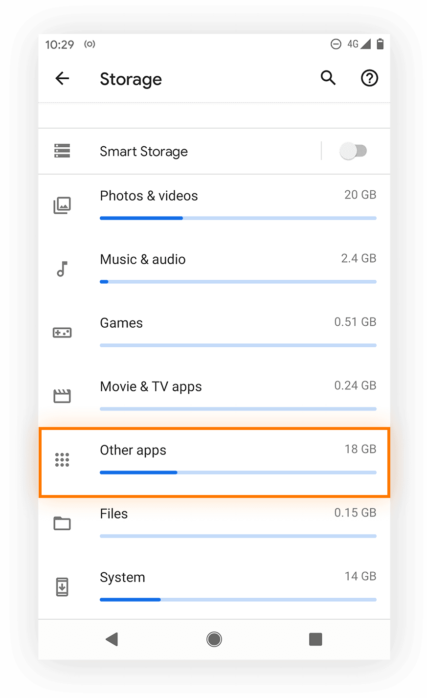 Skrin tetapan Android yang menonjolkan pilihan Clear Cache di bawah storan aplikasi