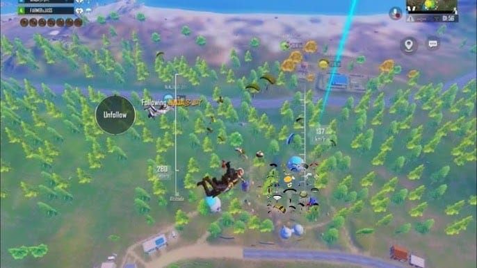 PUBG Mobile gameplay screenshot showing players in early game positioning during morning hours