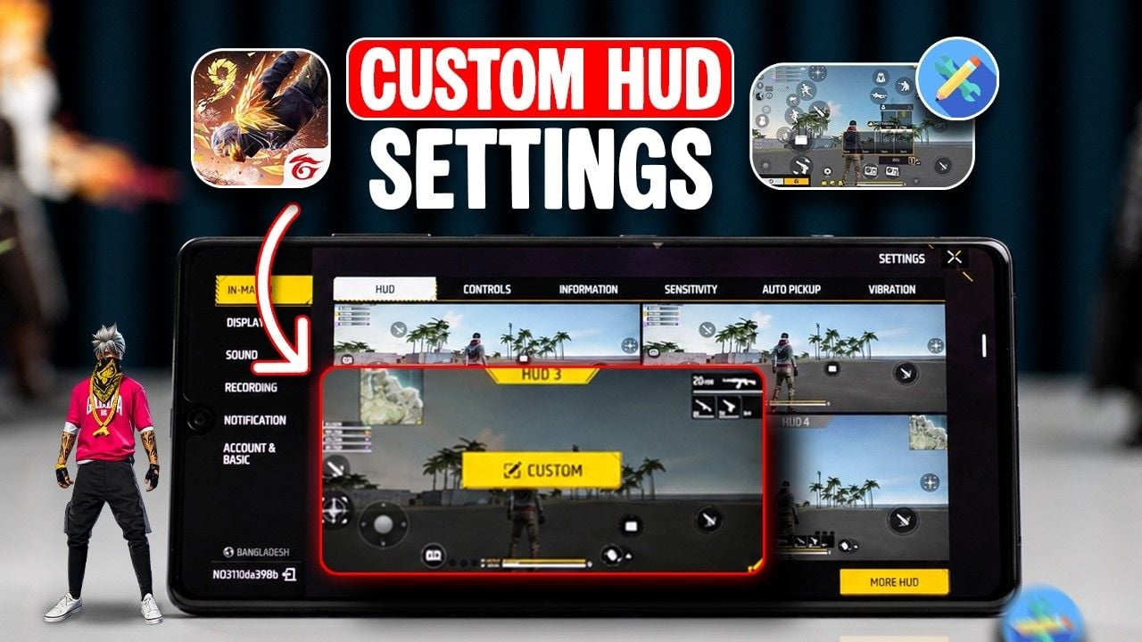 Free Fire कस्टम HUD लेआउट कंट्रोल सेटिंग्स मेनू