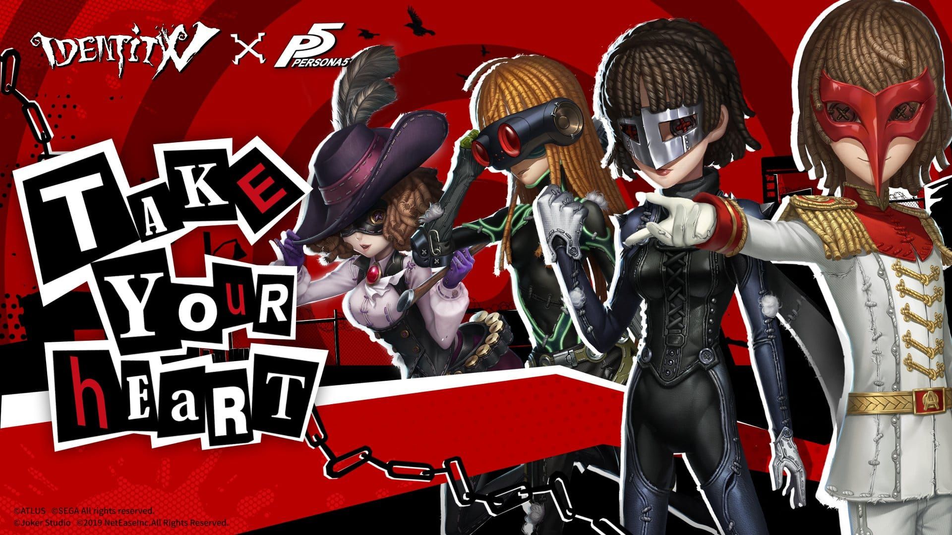 Identity V Persona 5 collaboration character skins including Joker, Skull, Panther and Fox designs