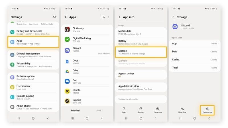 การตั้งค่าอุปกรณ์ Android แสดงขั้นตอนการล้างแคชแอป Bigo Live
