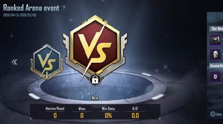 PUBG Mobile Arena ranking tiers from Bronze to Ace