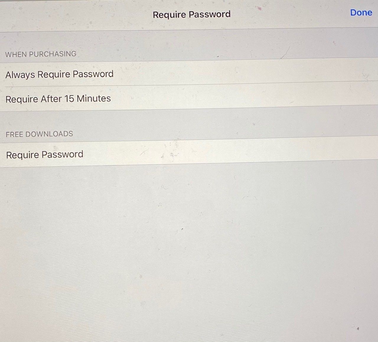 メディアと購入のパスワード設定画面