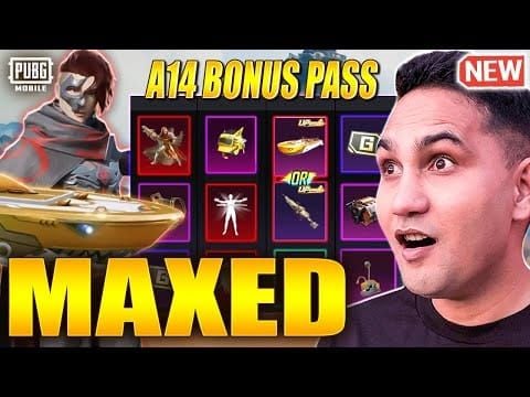 PUBG Mobile A14 Bonus Pass purchase interface showing standard and expanded pass options with pricing