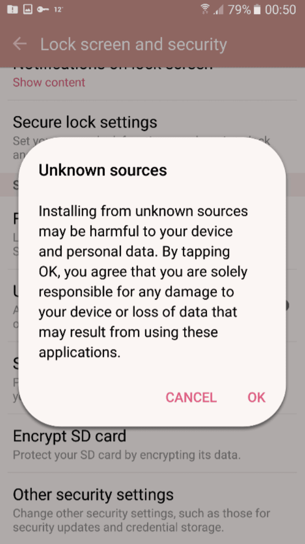 Avviso di sicurezza per file APK sideloaded