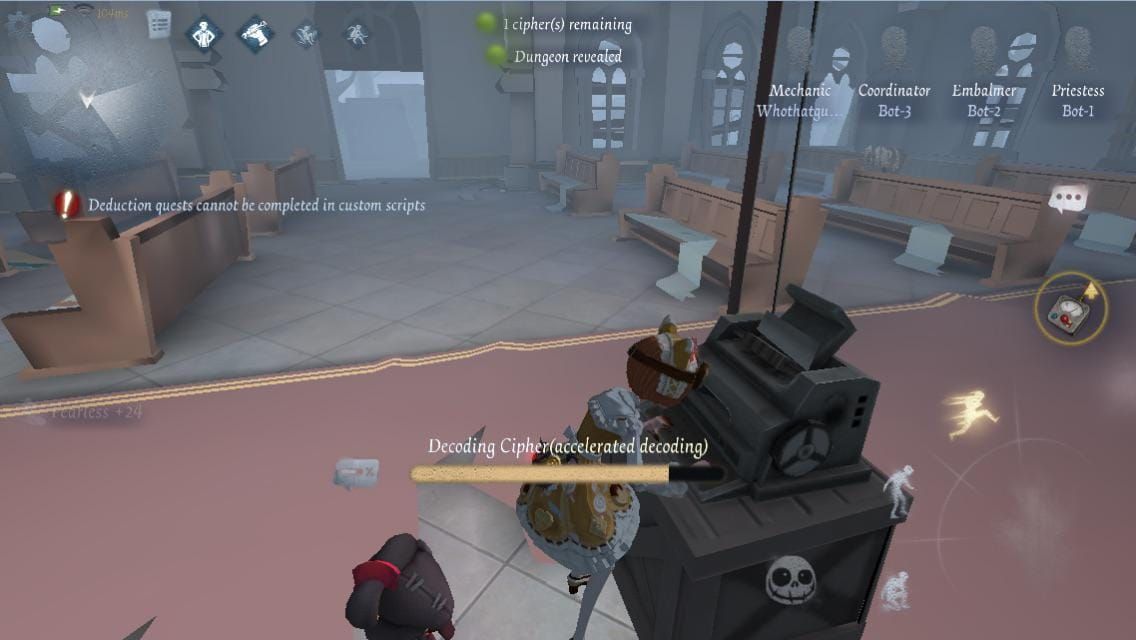 Identity V in-game screenshot of survivor decoding ciphers