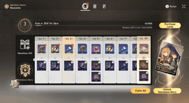 Comparison of free Nameless Gift rewards versus Express Supply Pass rewards in Honkai Star Rail