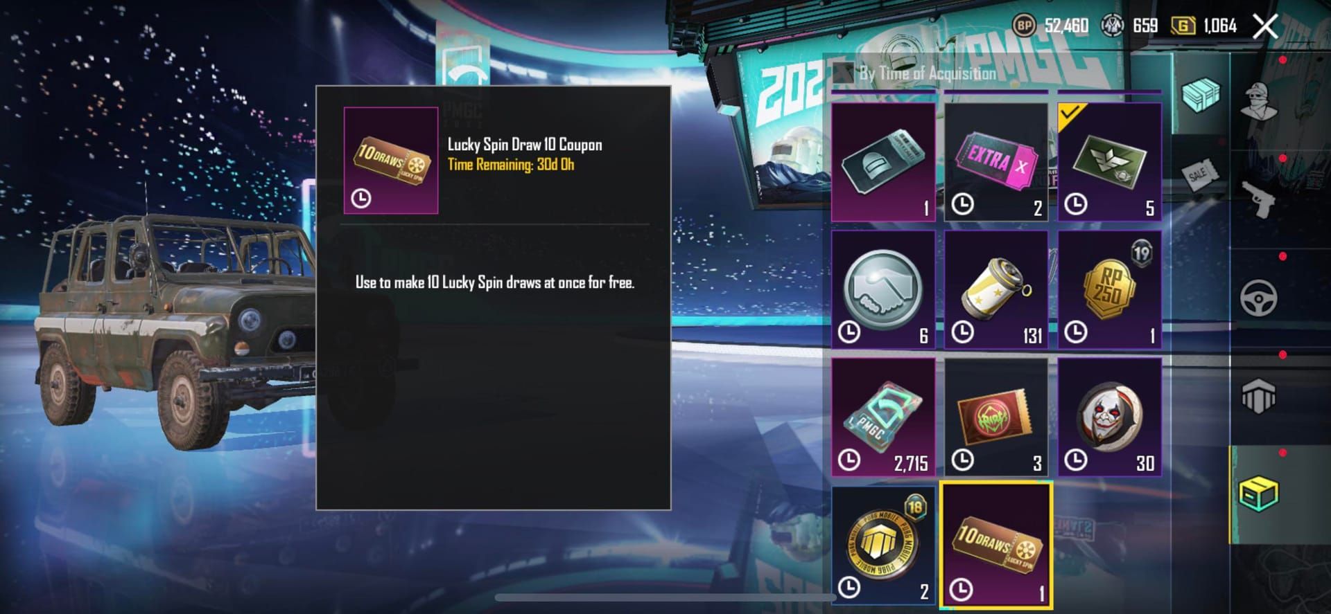PUBG Mobile daily discounted spin interface showing 10 UC pricing
