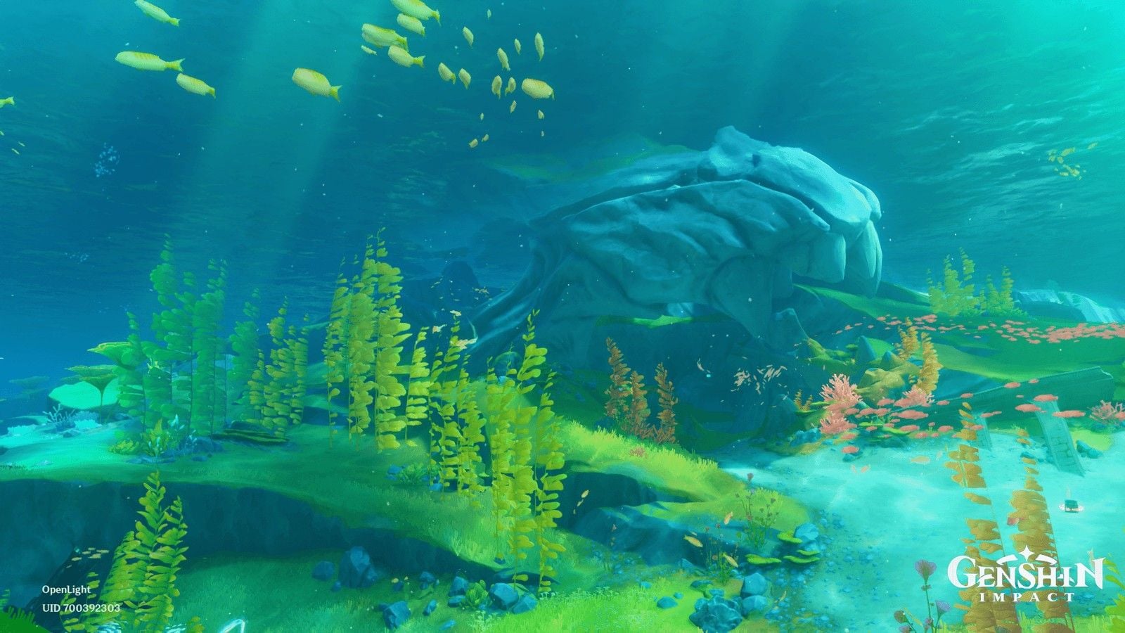 Dragon Skull underwater formation in Fontaine Beryl Region with Condessence Crystal nodes on the seabed