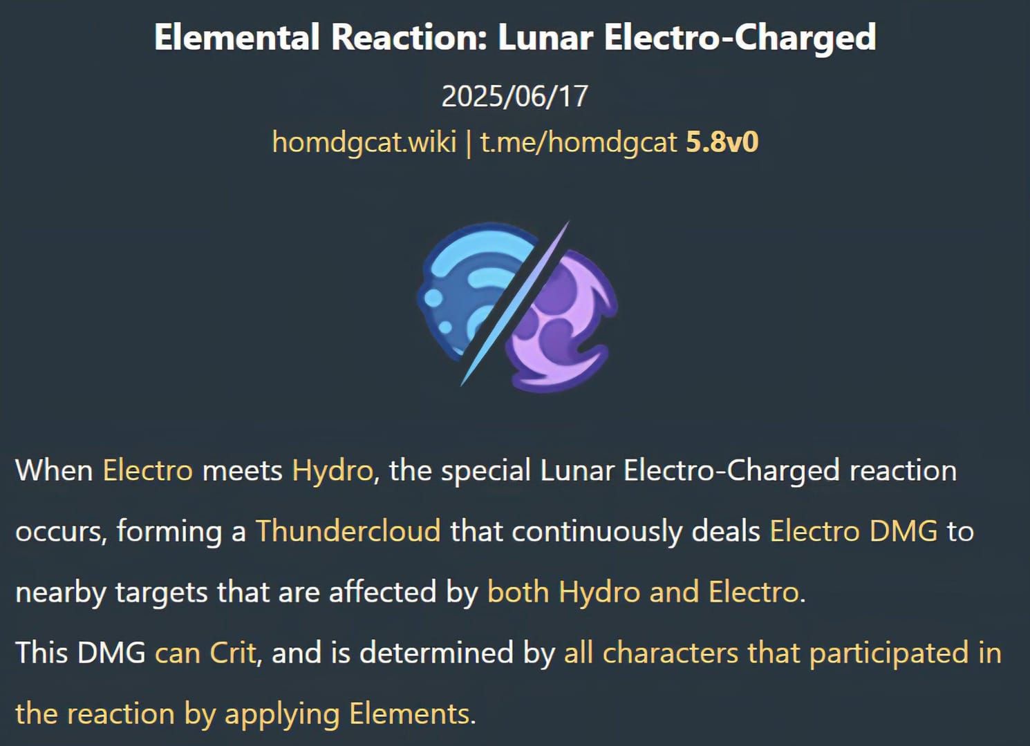 Genshin Impact Kampf-Screenshot einer mondgeladenen Reaktion mit Gewitterwolken-Effekten und kritischem Schaden