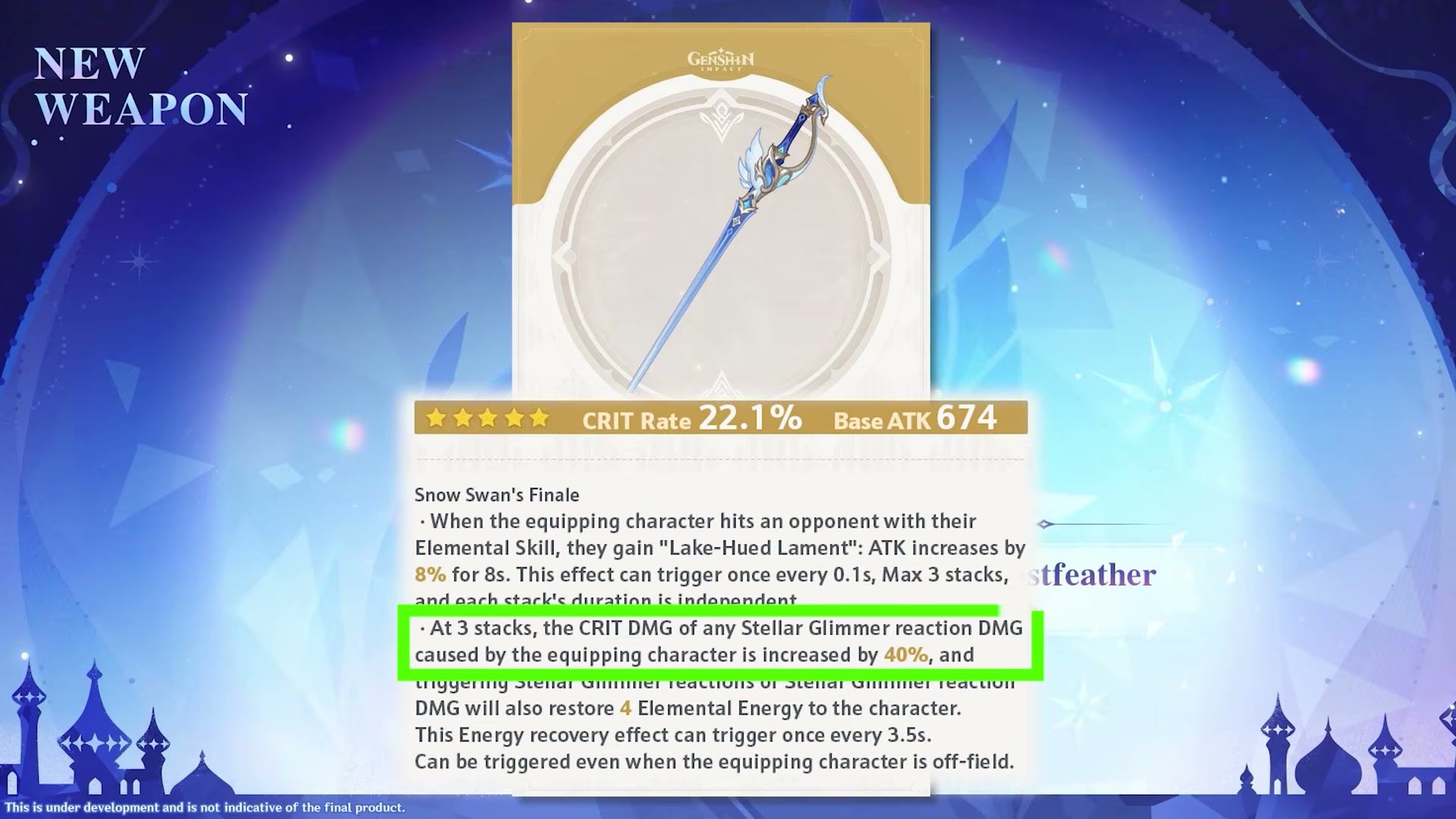 Statistik pedang signature Odette Snow Swan Finale