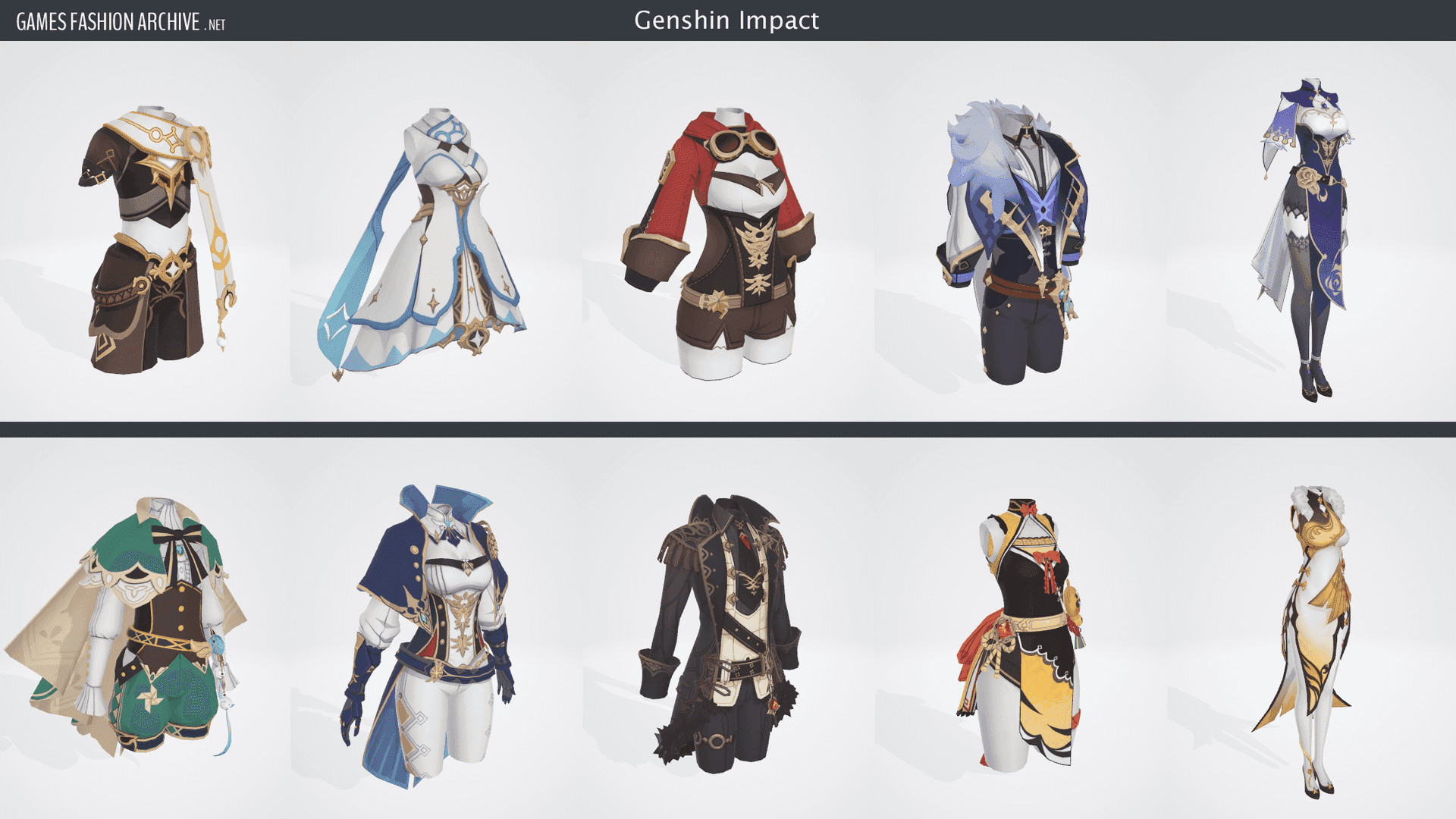 Genshin Impact character outfit selection screen showing alternate costume options