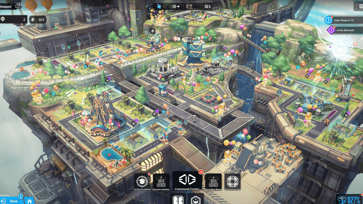 Antarmuka Pos Terdepan yang dioptimalkan di Goddess of Victory: NIKKE menunjukkan penugasan Nikke dan hadiah