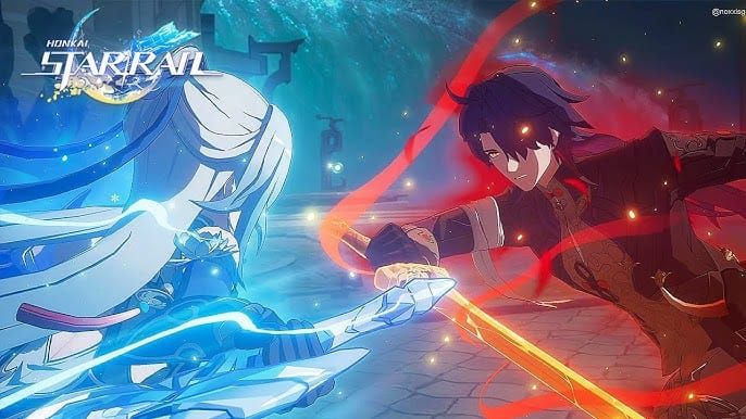 Screenshot showing Blade and Jingliu"s interaction in Honkai Star Rail