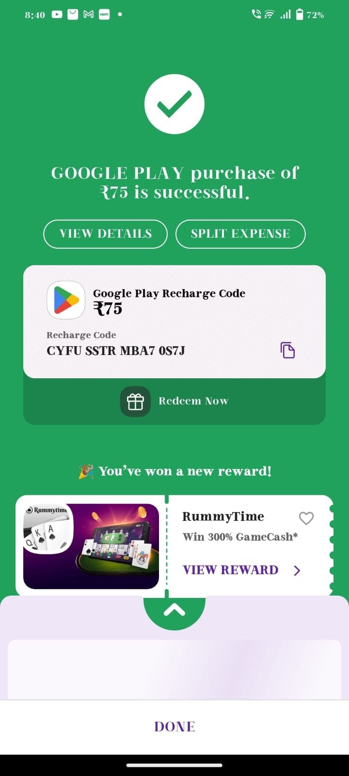 Google Play Kaufbestätigungsoberfläche