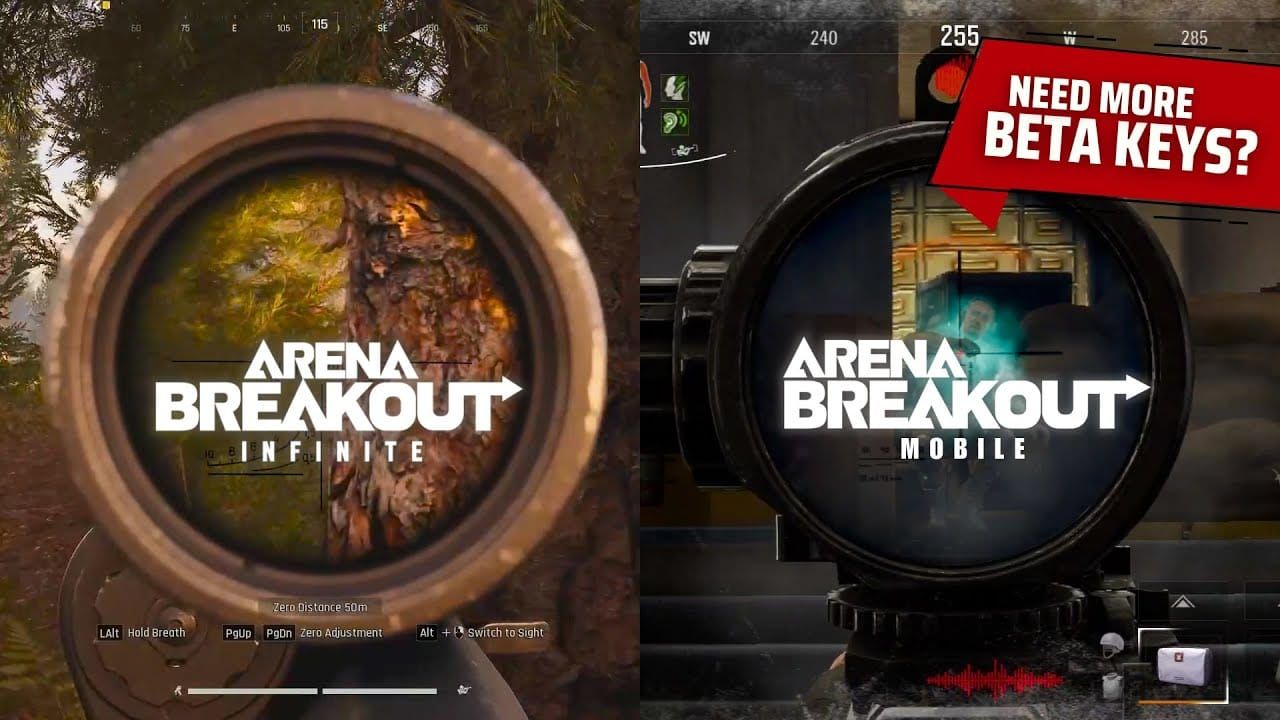 Comparison image showing Arena Breakout PC and mobile versions playing together on China servers