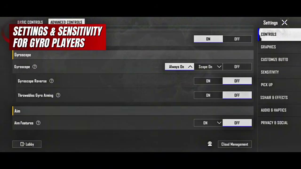 PUBG Mobile 4.5 gyroscope Always On 3 finger claw settings