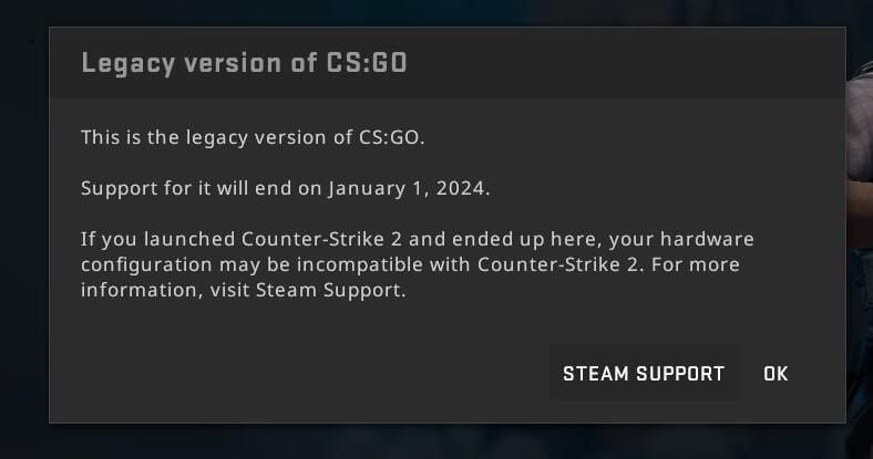 "CS:GO" will stop official support on January 1, 2024