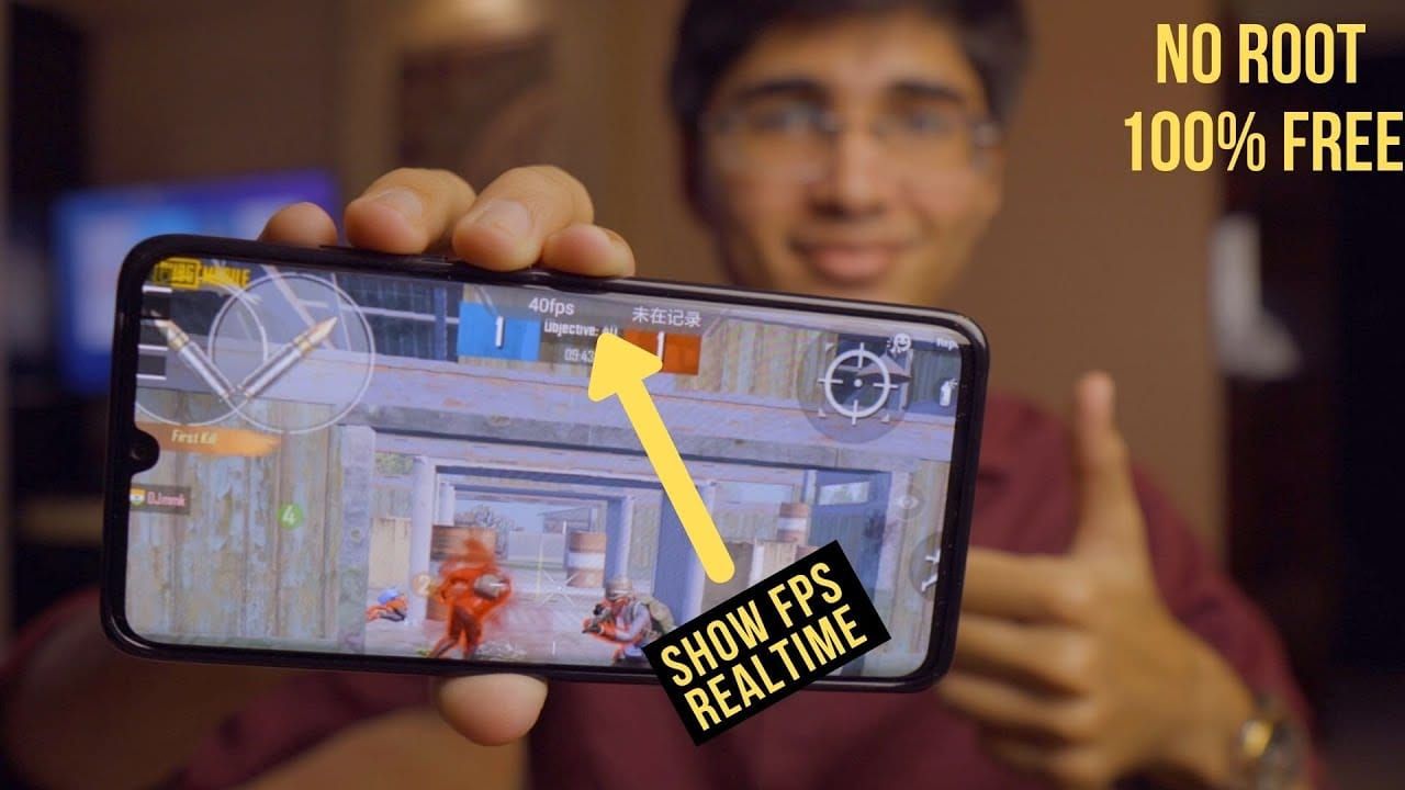 PUBG Mobile gameplay showing 90 FPS performance counter on low-end device