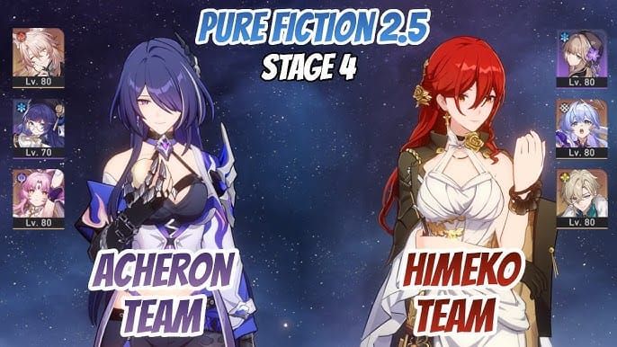 Combat scene featuring Himeko and Herta dual DPS team composition in Pure Fiction mode
