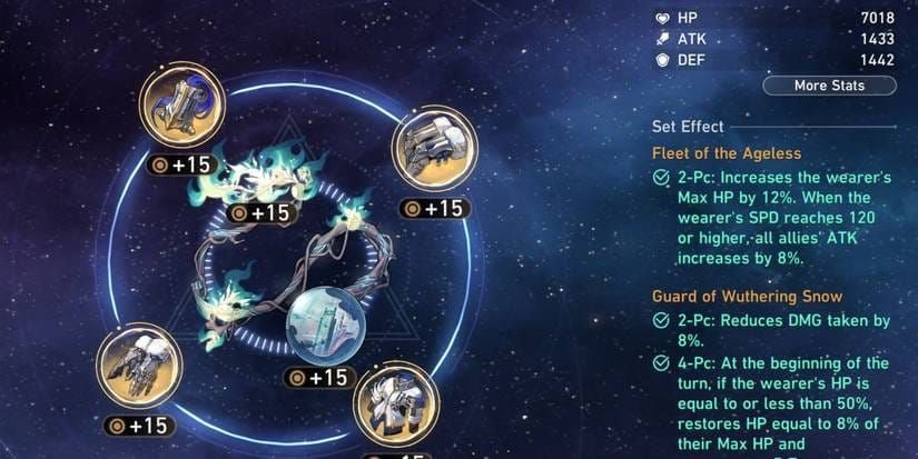 Интерфейс основных характеристик реликвий Фу Сюань в Honkai Star Rail для сборки на выживание через HP