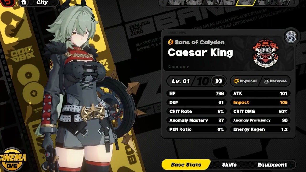 Profil a základné štatistiky Defense agentky Caesar King v hre Zenless Zone Zero