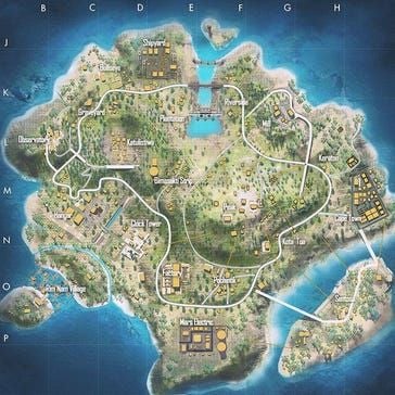 Free Fire Bermuda interactive quest markers and vending machine points on map