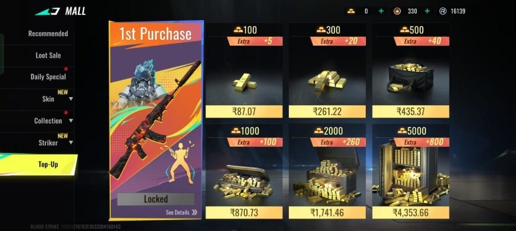Blood Strike Gold packages comparison showing different bundle options and pricing