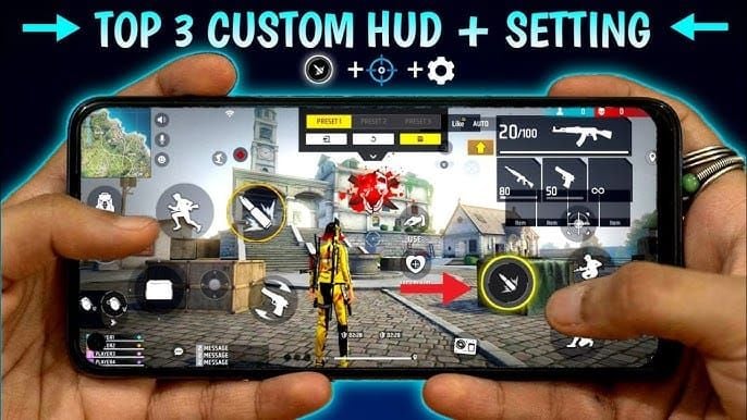 Free Fire optimized HUD layout highlighting fire button placement and sizing for effective drag shooting