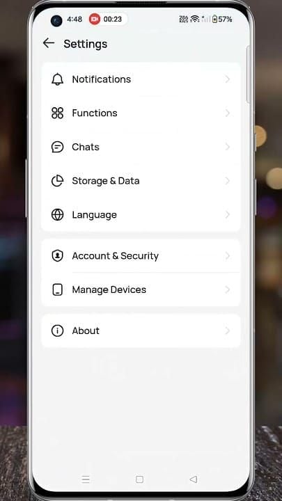 IMO app settings screen with contact sync option