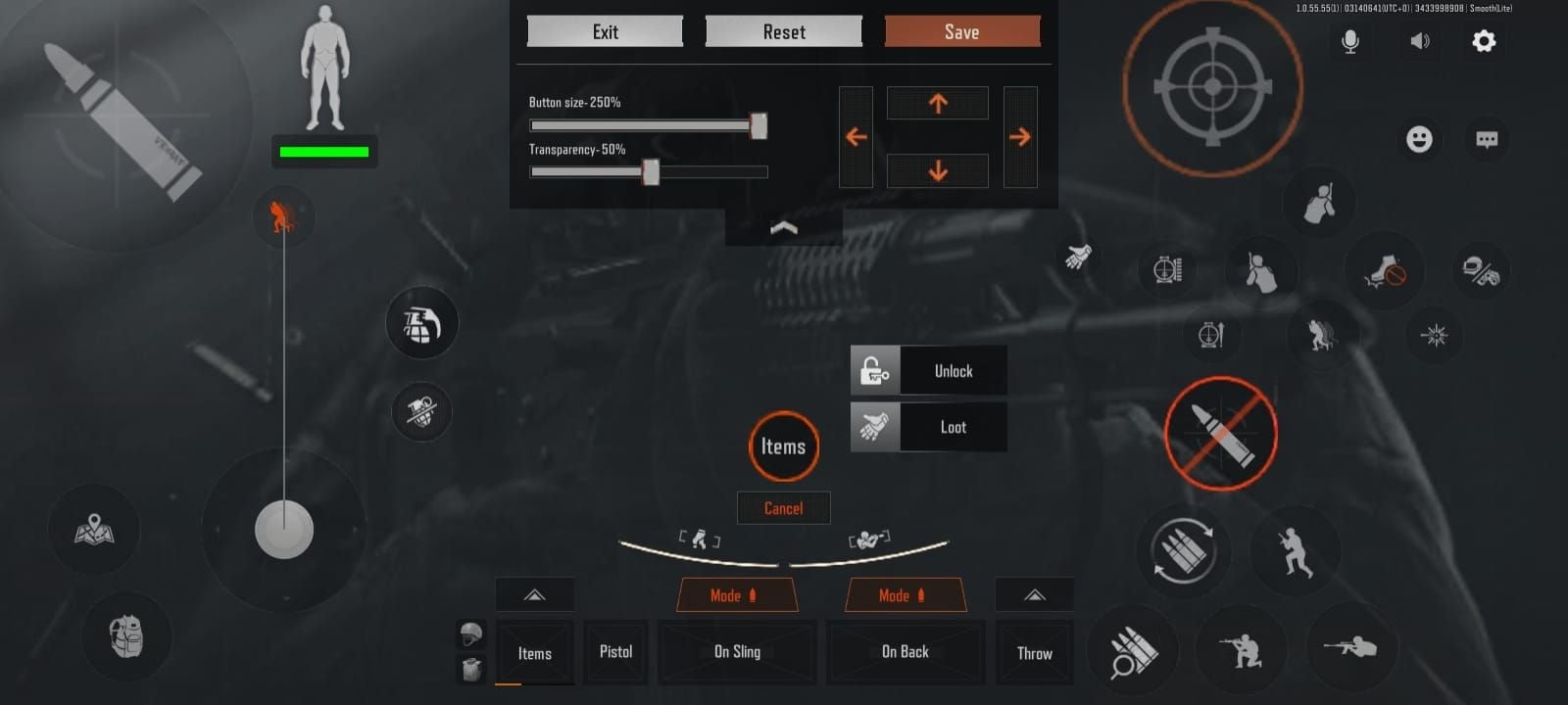 Interface de controles de Arena Breakout PC vs mobile